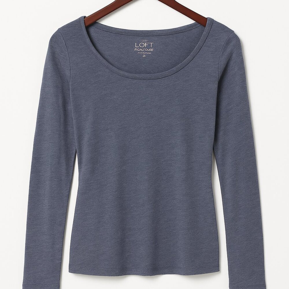 LOFT Long Sleeve Scoop Neck Tee – Blue, Size XS